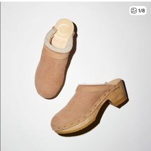 No. 6 Dakota Shearling Clog Mid Heel in Fawn Size 37 Brand New